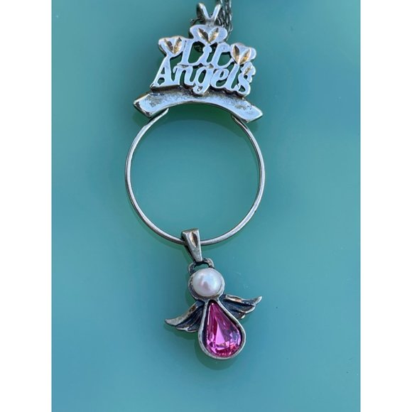 Vintage Lil Angels 925 silver Charm Holder Pendant Chain Pink charm - Picture 2 of 16